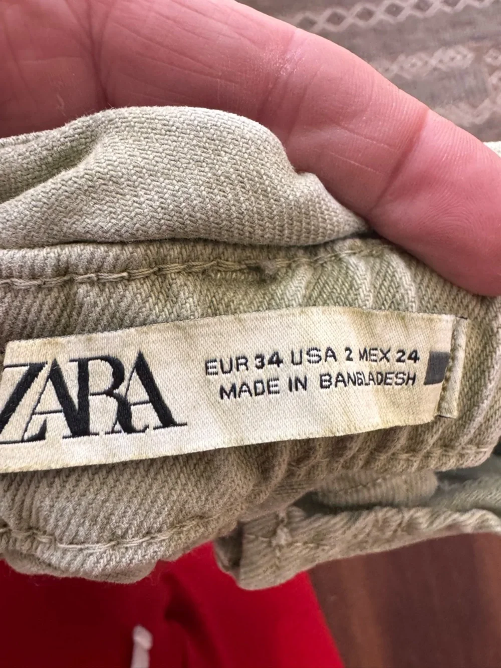 ZARA High Rise Sage Green Paper Bag Denim Shorts Size 2 - Picture 3 of 4